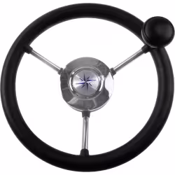 Колесо рулевое Volanti Luisi Lipari со спинером, черный, спицы серебряные, 280 мм