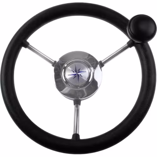 Колесо рулевое Volanti Luisi Lipari со спинером, черный, спицы серебряные, 280 мм