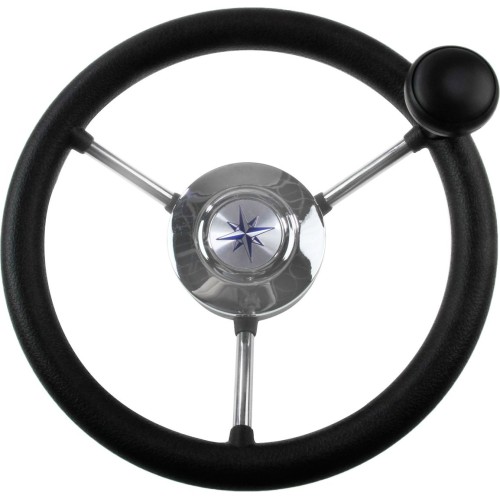 Колесо рулевое Volanti Luisi Lipari со спинером, черный, спицы серебряные, 280 мм