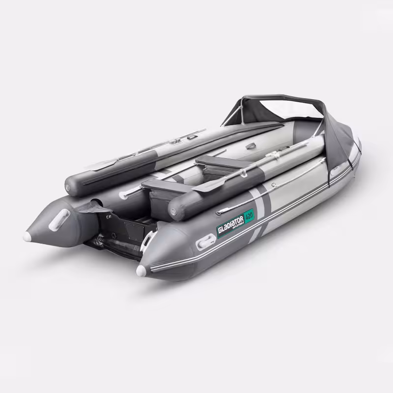 Надувная лодка ПВХ Gladiator E420X PRO, НДНД, серый