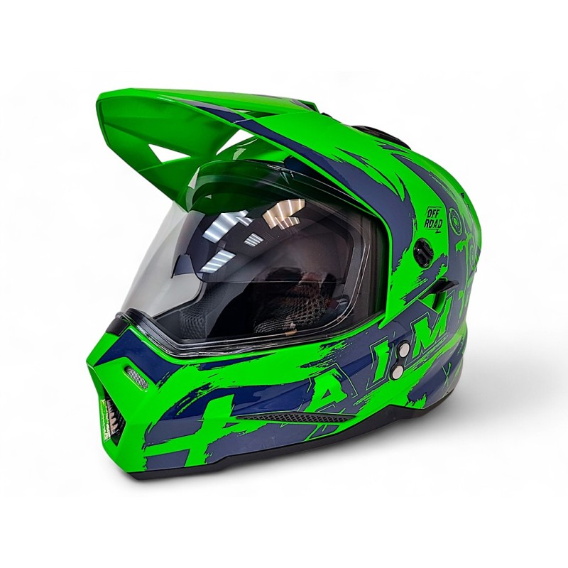 Мотошлем детский AiM JK802Y, зеленый/голубой, размер Y/S