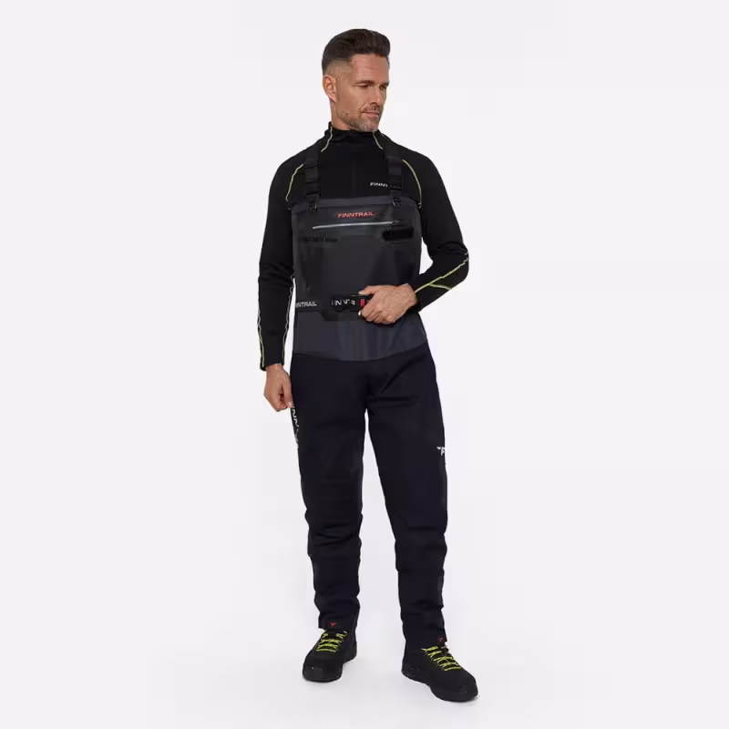 Полукомбинезон-вейдерсы мужской Finntrail Proguide 1541 DarkGrey, мембрана Hard-Tex, черный, размер 54-56 (XL), 180-190 см