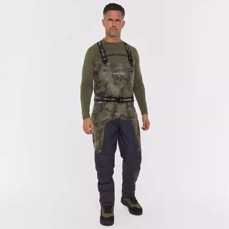 Полукомбинезон-вейдерсы мужской Finntrail Aquamaster 1536 CamoShadowGreen, мембрана Hard-Tex, зеленый, размер 48-50 (M), 170-180 см