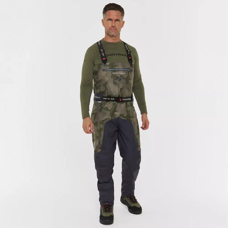 Полукомбинезон-вейдерсы мужской Finntrail Aquamaster 1536 CamoShadowGreen, мембрана Hard-Tex, зеленый, размер 50-52 (L), 175-185 см