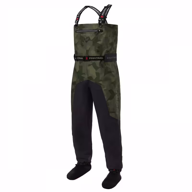 Полукомбинезон-вейдерсы мужской Finntrail Aquamaster 1536 CamoShadowGreen, мембрана Hard-Tex, зеленый, размер 58-60 (XXL), 185-195 см