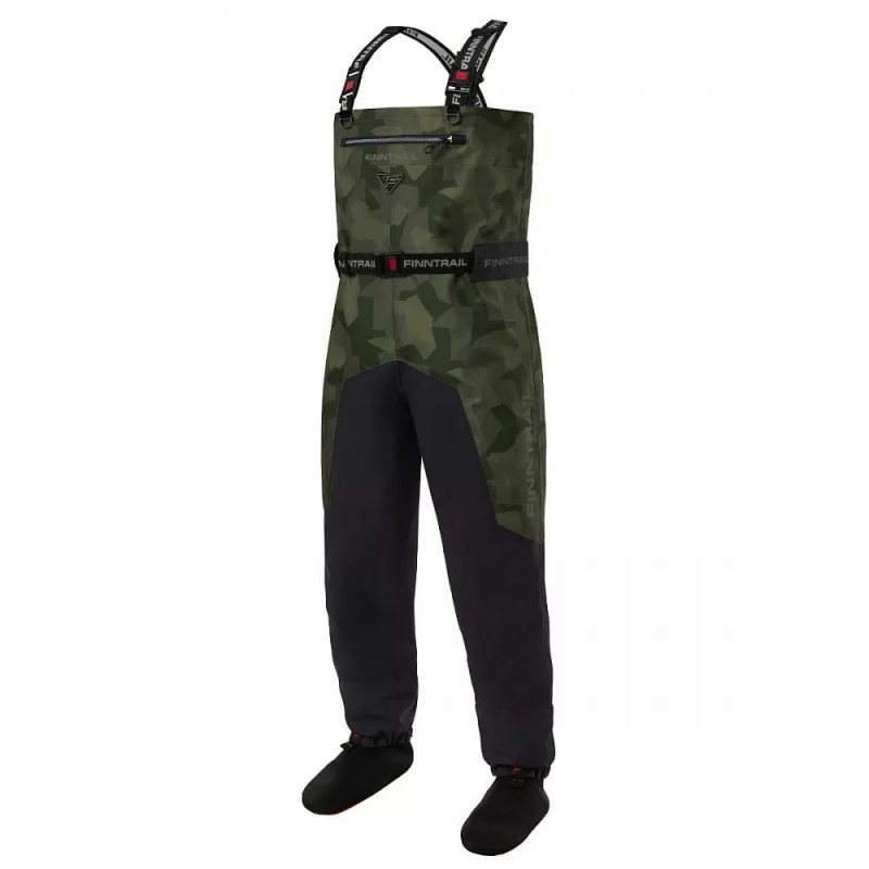 Полукомбинезон-вейдерсы мужской Finntrail Aquamaster 1536 CamoShadowGreen, мембрана Hard-Tex, зеленый, размер 58-60 (XXL), 185-195 см