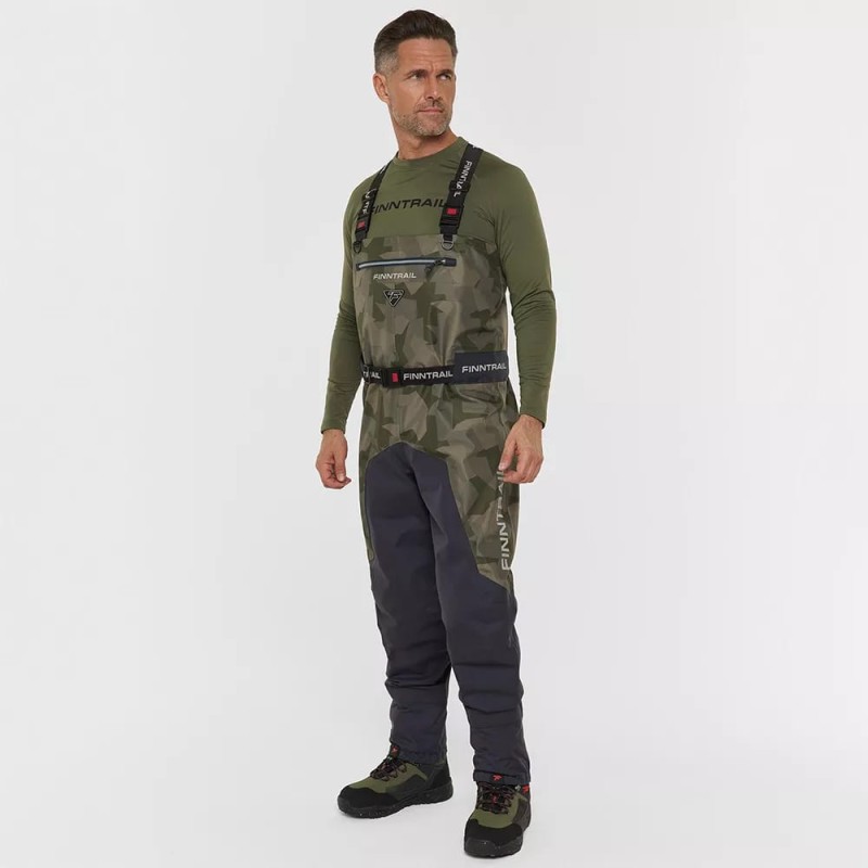 Полукомбинезон-вейдерсы мужской Finntrail Aquamaster 1536 CamoShadowGreen, мембрана Hard-Tex, зеленый, размер 58-60 (XXL), 185-195 см
