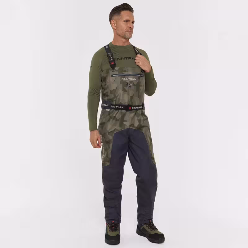 Полукомбинезон-вейдерсы мужской Finntrail Aquamaster 1536 CamoShadowGreen, мембрана Hard-Tex, зеленый, размер 58-60 (XXL), 185-195 см