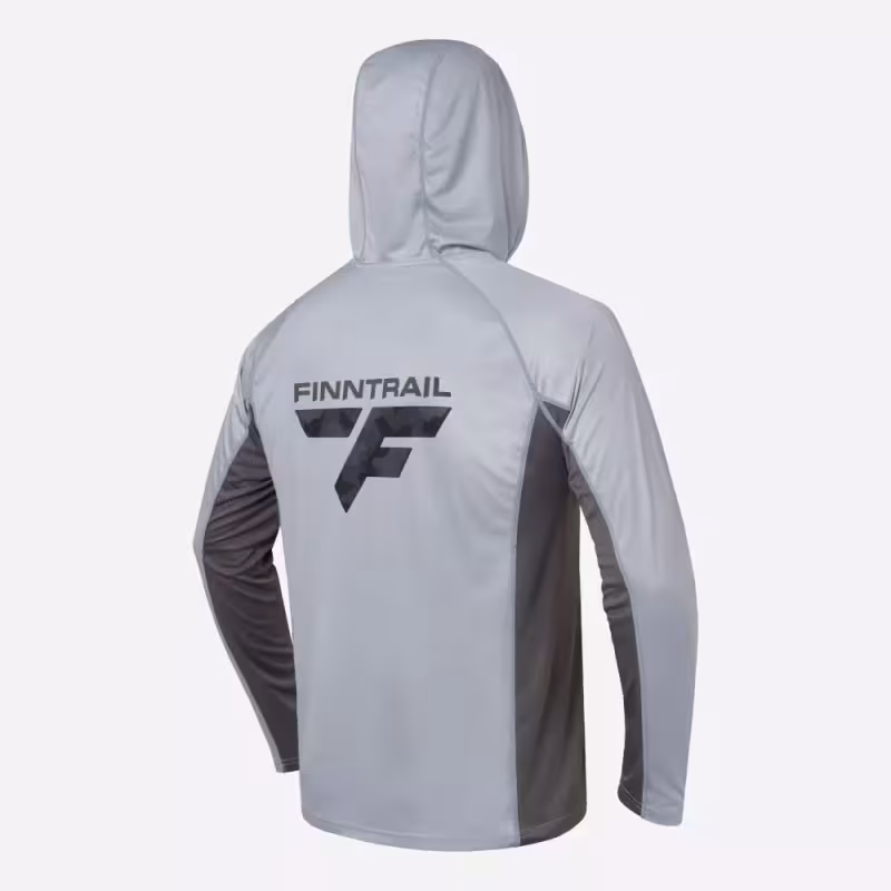 Лонгслив мужской с капюшоном Finntrail Wave Big Logo 6614 Grey, полиэстер, серый, размер 44-46 (S), 165-175 см