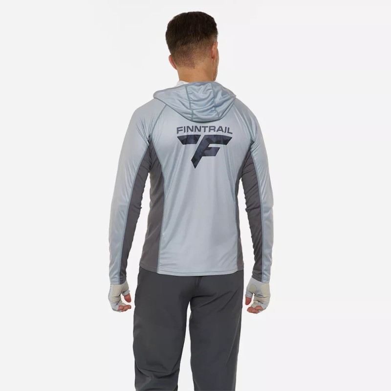 Лонгслив мужской с капюшоном Finntrail Wave Big Logo 6614 Grey, полиэстер, серый, размер 44-46 (S), 165-175 см