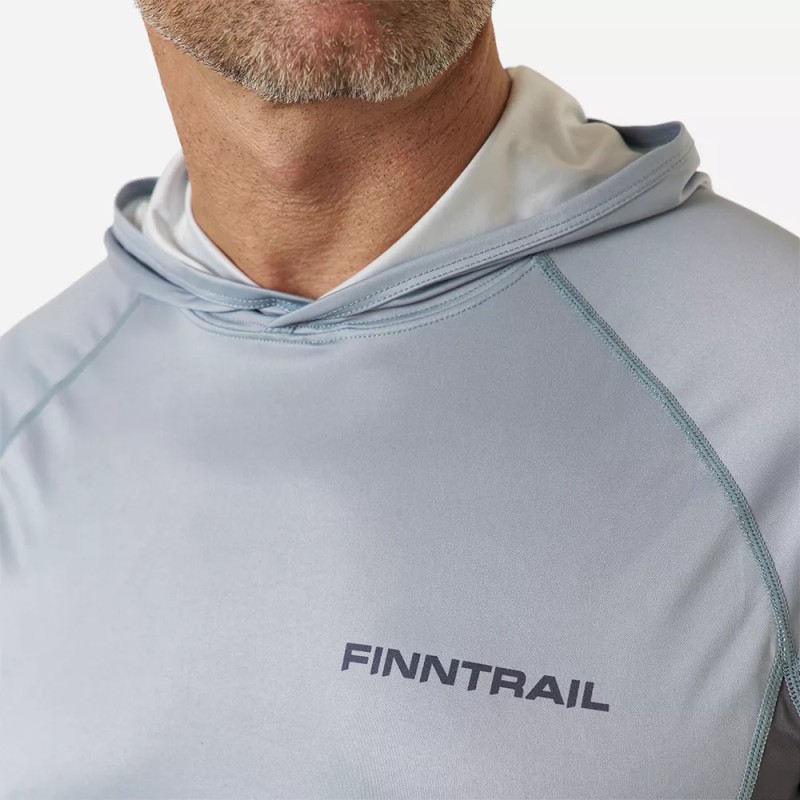 Лонгслив мужской с капюшоном Finntrail Wave Big Logo 6614 Grey, полиэстер, серый, размер 44-46 (S), 165-175 см