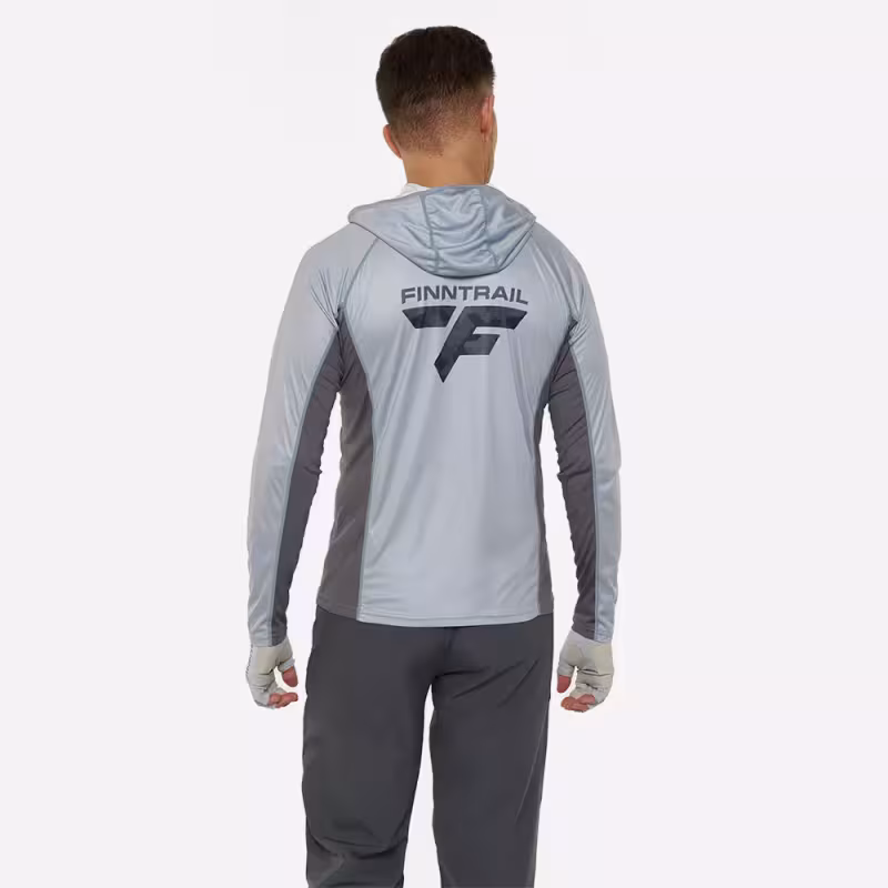 Лонгслив мужской с капюшоном Finntrail Wave Big Logo 6614 Grey, полиэстер, серый, размер 48-50 (M), 170-180 см