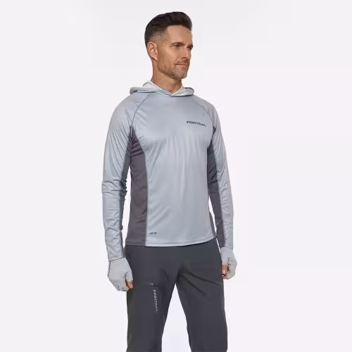 Лонгслив мужской с капюшоном Finntrail Wave Big Logo 6614 Grey, полиэстер, серый, размер 54-56 (XL), 180-190 см