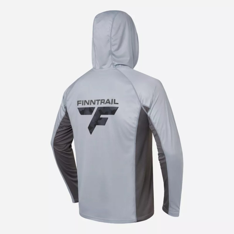 Лонгслив мужской с капюшоном Finntrail Wave Big Logo 6614 Grey, полиэстер, серый, размер 54-56 (XL), 180-190 см