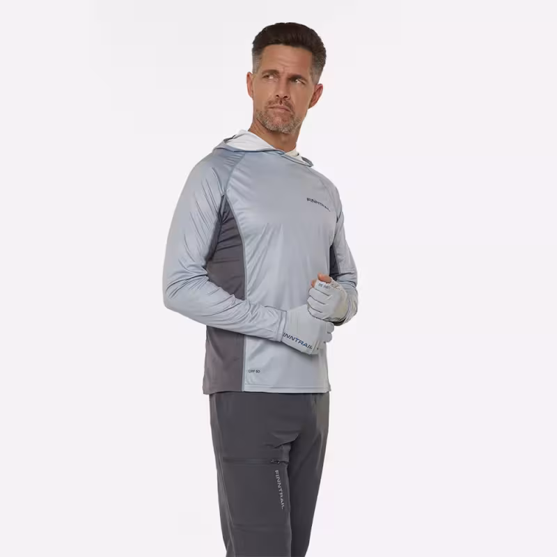 Лонгслив мужской с капюшоном Finntrail Wave Big Logo 6614 Grey, полиэстер, серый, размер 58-60 (XXL), 185-195 см