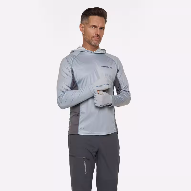 Лонгслив мужской с капюшоном Finntrail Wave Big Logo 6614 Grey, полиэстер, серый, размер 58-60 (XXL), 185-195 см