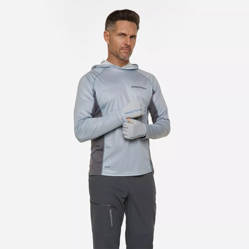 Лонгслив мужской с капюшоном Finntrail Wave Big Logo 6614 Grey, полиэстер, серый, размер 58-60 (XXL), 185-195 см