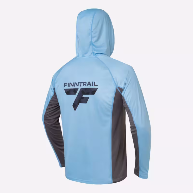 Лонгслив мужской с капюшоном Finntrail Wave Big Logo 6614 LightBlue, полиэстер, голубой, размер 48-50 (M), 170-180 см