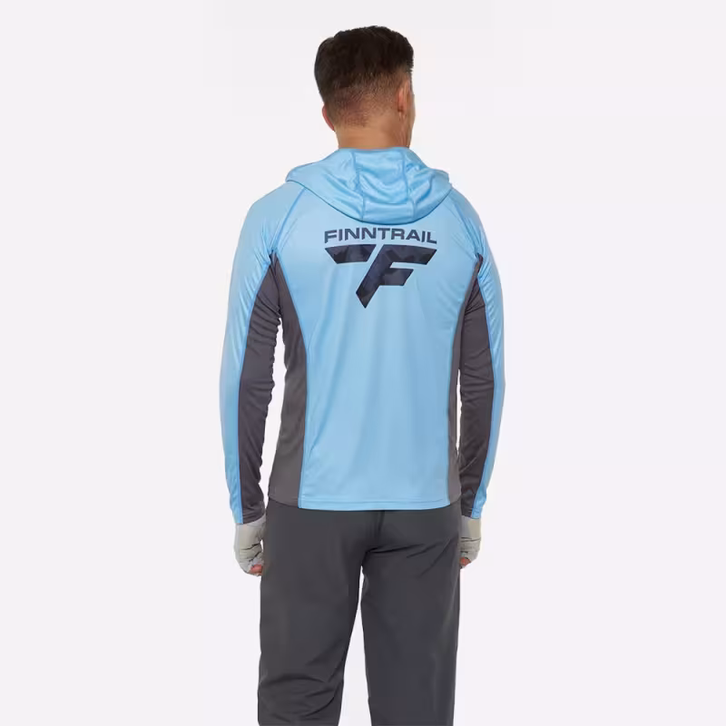 Лонгслив мужской с капюшоном Finntrail Wave Big Logo 6614 LightBlue, полиэстер, голубой, размер 48-50 (M), 170-180 см