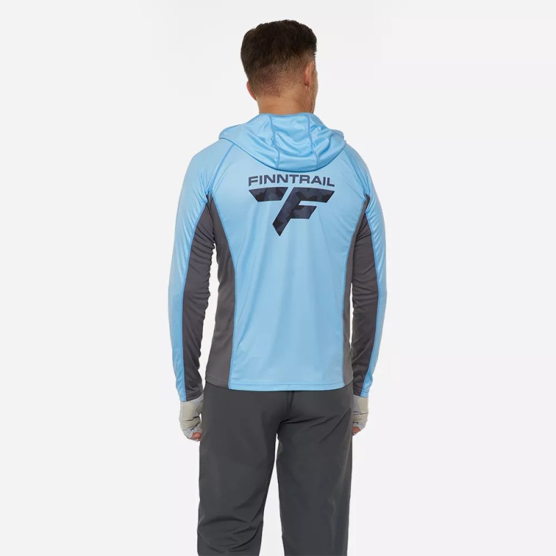 Лонгслив мужской с капюшоном Finntrail Wave Big Logo 6614 LightBlue, полиэстер, голубой, размер 62-64 (XXXL), 190-200 см