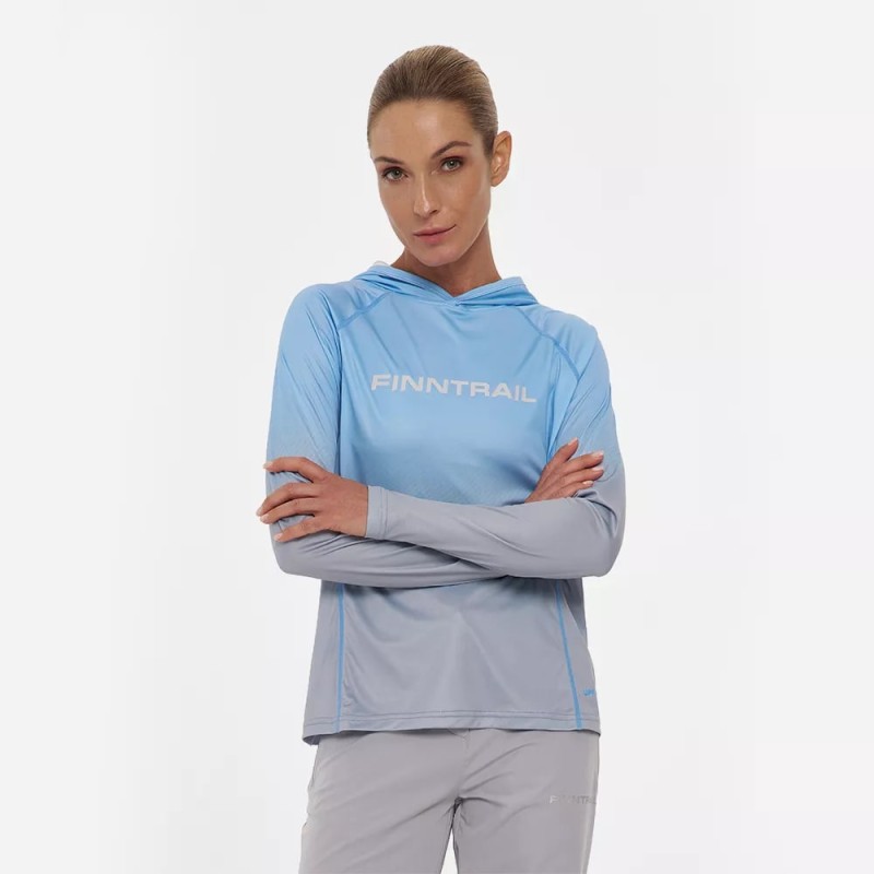 Лонгслив с капюшоном женский Finntrail Venus Hood W 6621 LightBlue, полиэстер, голубой, размер 44-46 (S), 160-170 см