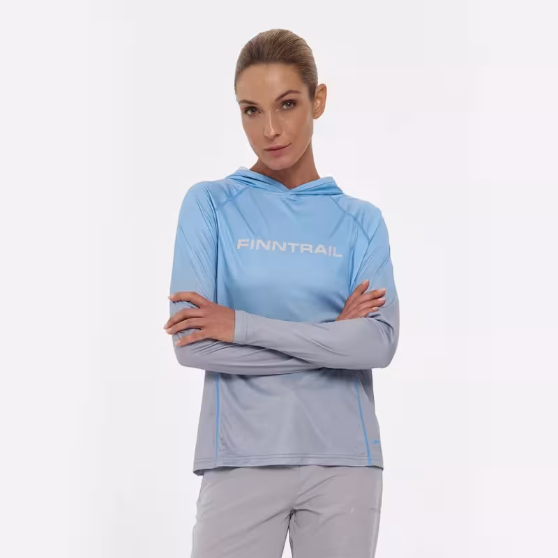 Лонгслив с капюшоном женский Finntrail Venus Hood W 6621 LightBlue, полиэстер, голубой, размер 46-48 (M), 170-180 см