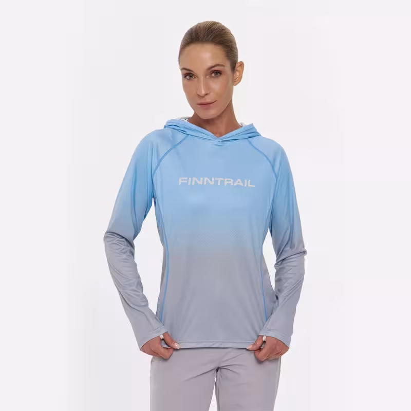 Лонгслив с капюшоном женский Finntrail Venus Hood W 6621 LightBlue, полиэстер, голубой, размер 48-50 (L), 170-180 см