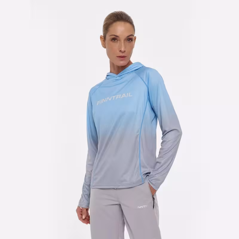 Лонгслив с капюшоном женский Finntrail Venus Hood W 6621 LightBlue, полиэстер, голубой, размер 48-50 (L), 170-180 см