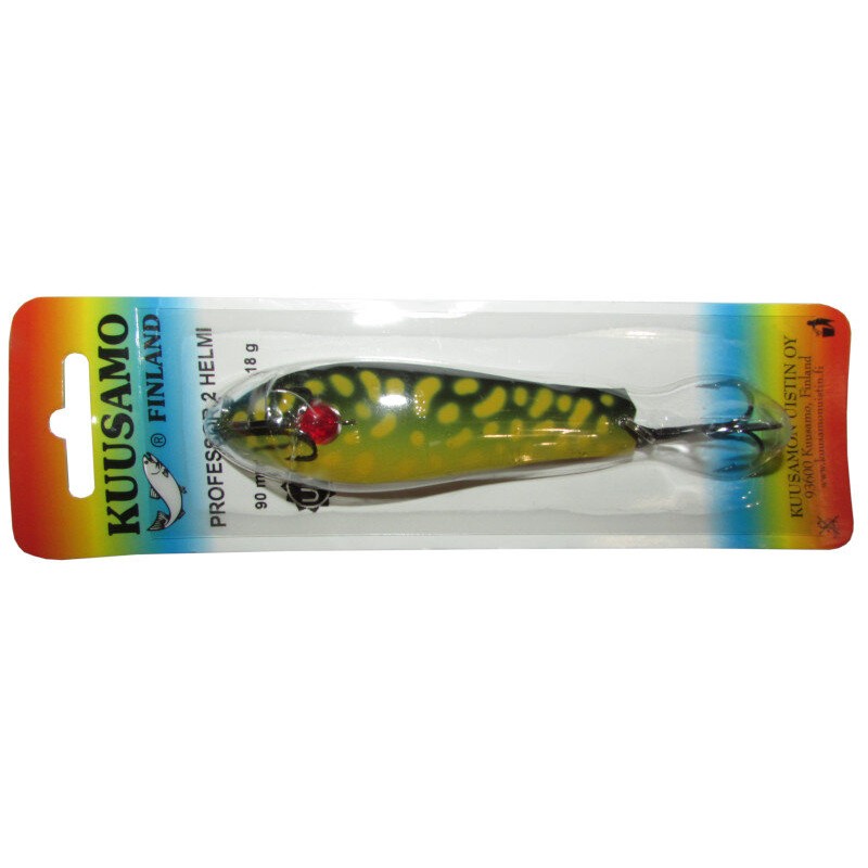Блесна колеблющаяся Kuusamo Professor 2, 90 мм, 18 г, цвет Ye/GR-B, UV