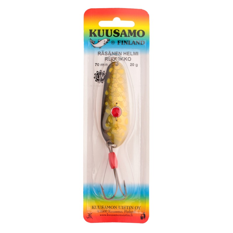 Блесна колеблющаяся Kuusamo Rasanen, 70 мм, 20 г, цвет YE/G/GR-B, UV