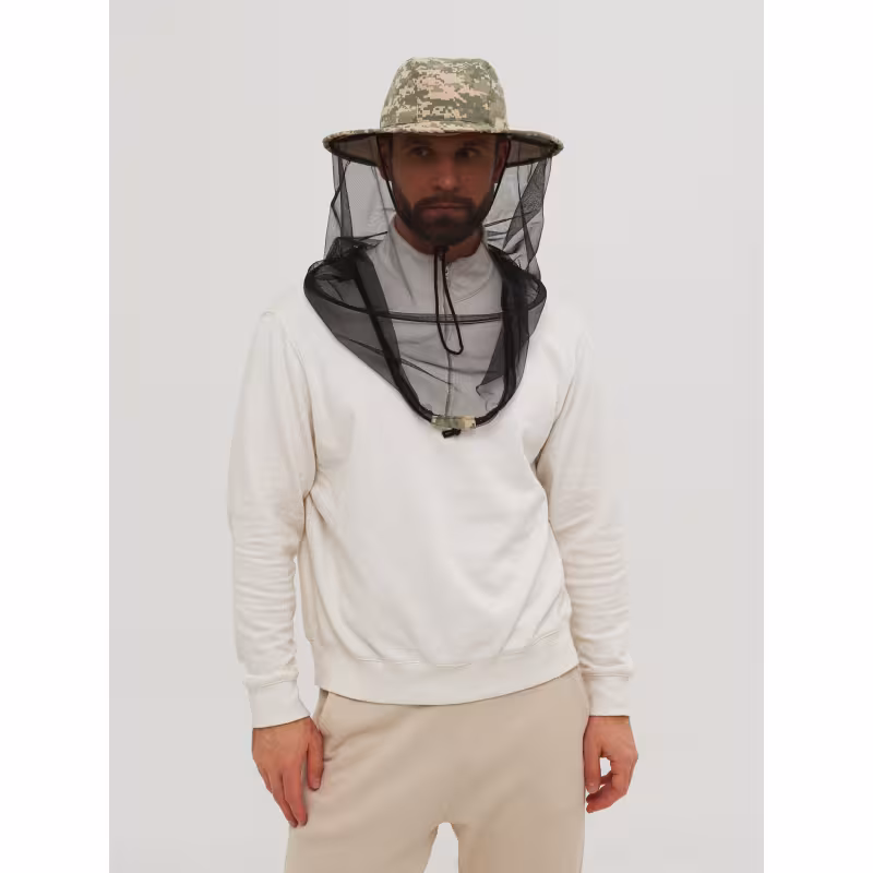 Панама-накомарник с кольцом Huntsman (Восток) Антигнус Светлый Пиксель, смесовая Рип-Стоп, камуфляж, размер 58