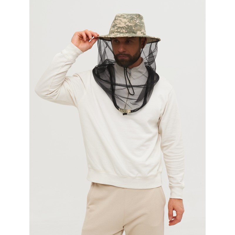 Панама-накомарник с кольцом Huntsman (Восток) Антигнус Светлый Пиксель, смесовая Рип-Стоп, камуфляж, размер 58