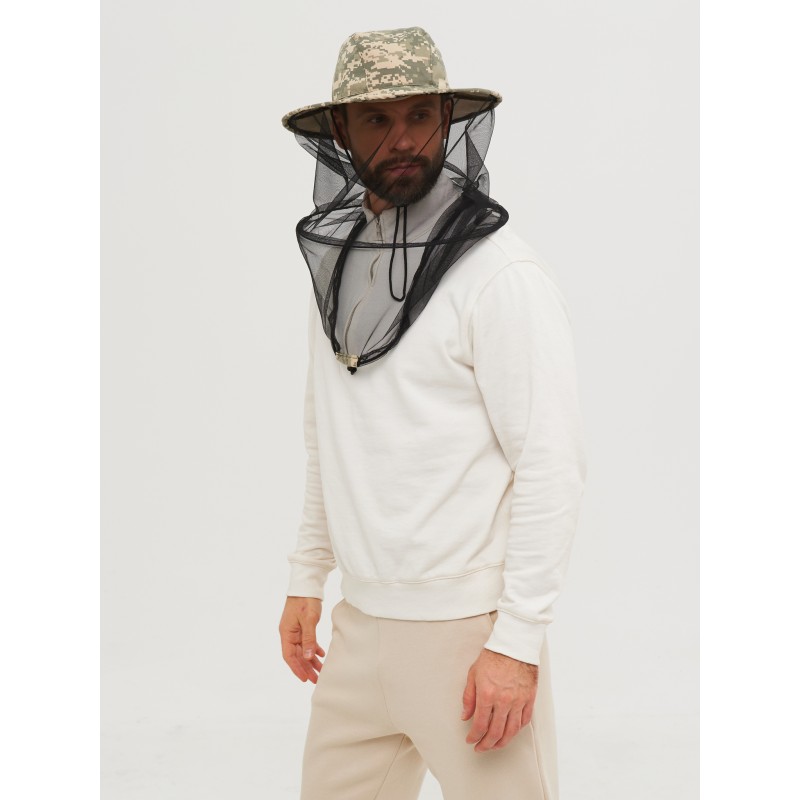 Панама-накомарник с кольцом Huntsman (Восток) Антигнус Светлый Пиксель, смесовая Рип-Стоп, камуфляж, размер 58