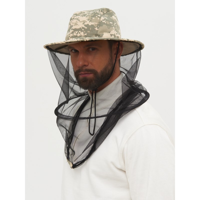 Панама-накомарник с кольцом Huntsman (Восток) Антигнус Светлый Пиксель, смесовая Рип-Стоп, камуфляж, размер 58