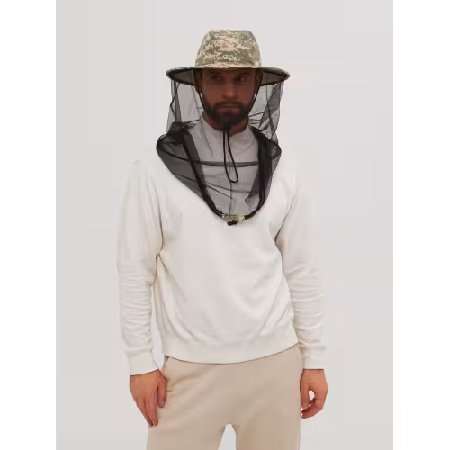 Панама-накомарник с кольцом Huntsman (Восток) Антигнус Светлый Пиксель, смесовая Рип-Стоп, камуфляж, размер 60