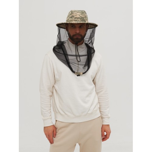 Панама-накомарник с кольцом Huntsman (Восток) Антигнус Светлый Пиксель, смесовая Рип-Стоп, камуфляж, размер 60