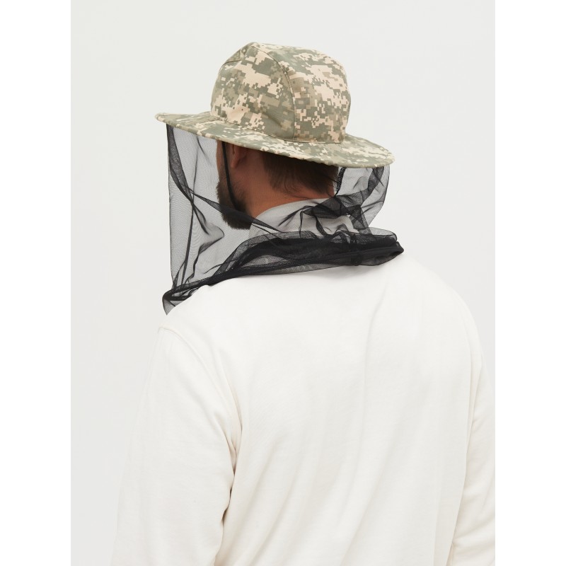Панама-накомарник с кольцом Huntsman (Восток) Антигнус Светлый Пиксель, смесовая Рип-Стоп, камуфляж, размер 60