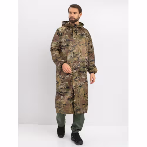 Плащ-дождевик мужской Huntsman (Восток) Мультикам, тканьТаффета, камуфляж, размер 60-62, 188 см