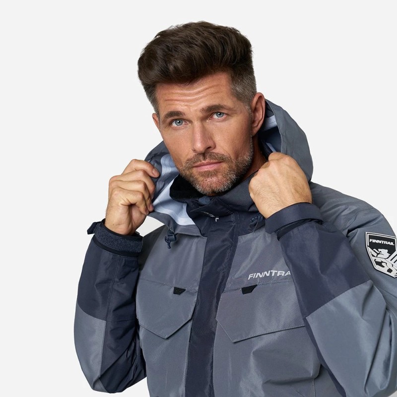 Куртка забродная мужская Finntrail Coaster 4023 Grey, мембрана Hard-Tex, серый, размер 42-44 (XS), 160-170 см
