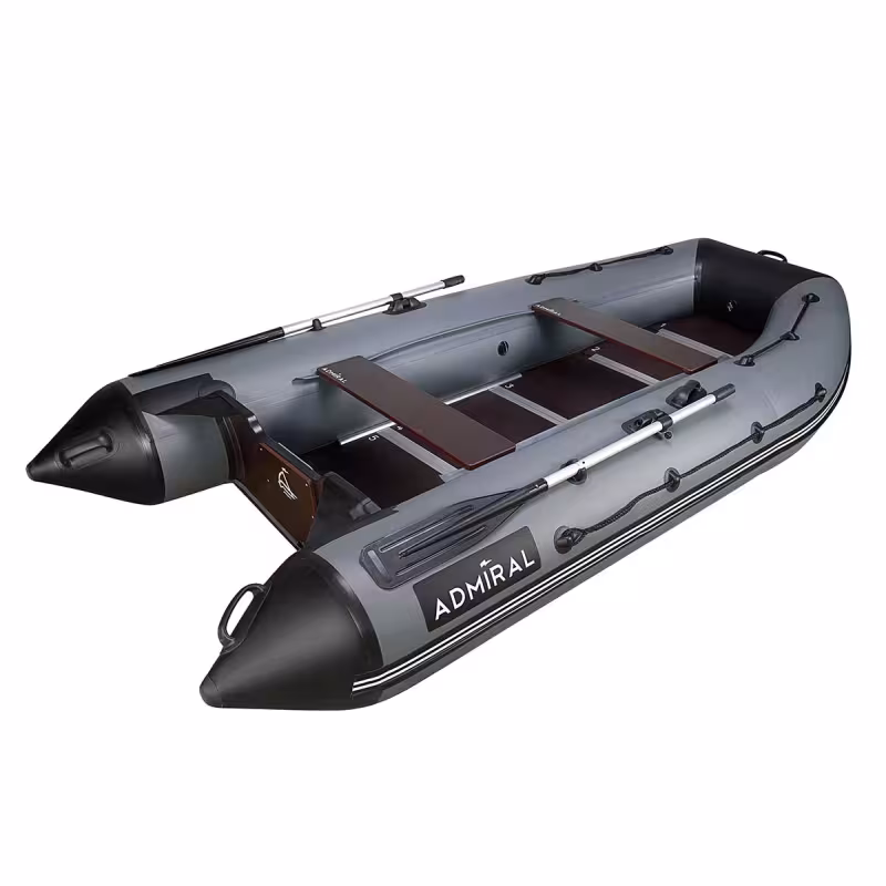 Лодка надувная ПВХ Адмирал  350, пайол фанерный, светло-серый/черный