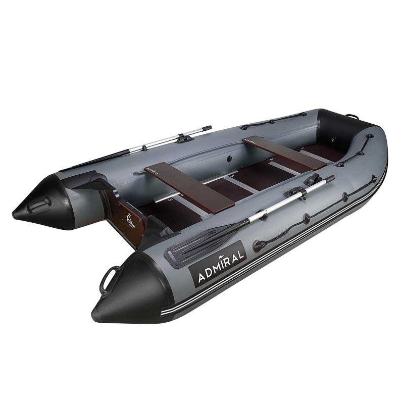 Лодка надувная ПВХ Адмирал  350, пайол фанерный, светло-серый/черный