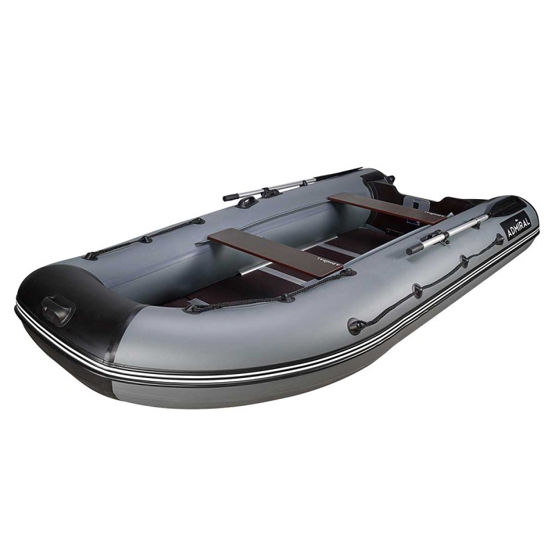 Лодка надувная ПВХ Адмирал  350, пайол фанерный, светло-серый/черный