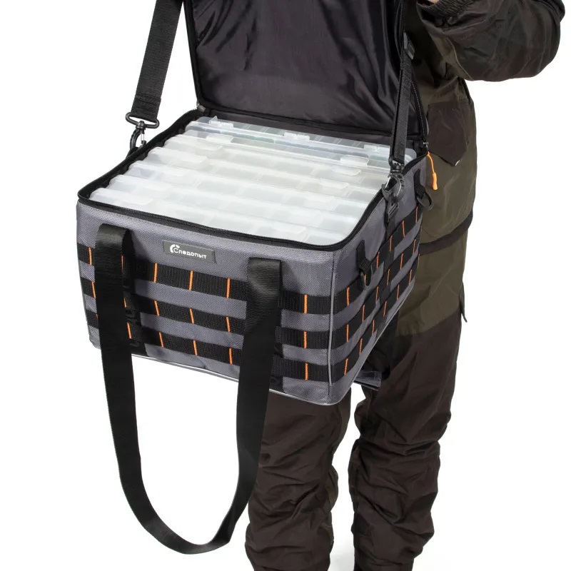 Сумка рыболовная Следопыт Base Lure Bag XXL+7 коробок Luno, 38х38х25 см, серый