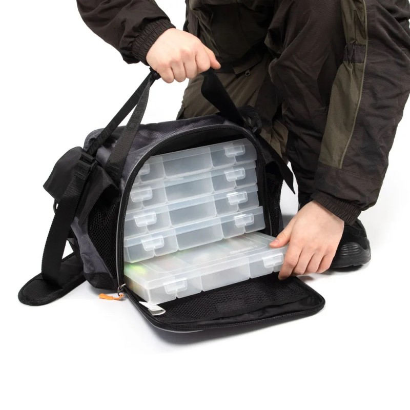 Сумка рыболовная Следопыт Lure Bag L+5 коробок Luno, 40х25х21 см, серый