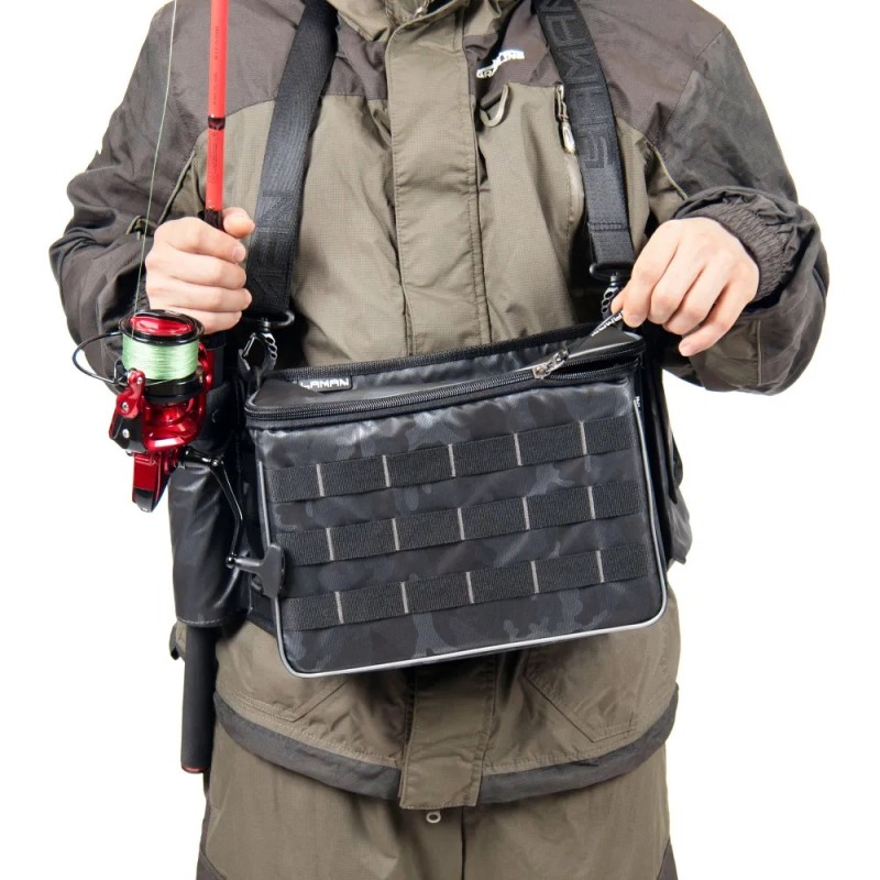 Сумка рыболовная поясная Yaman Fishing Belt Bag, 74х22х10 см, серый камуфляж