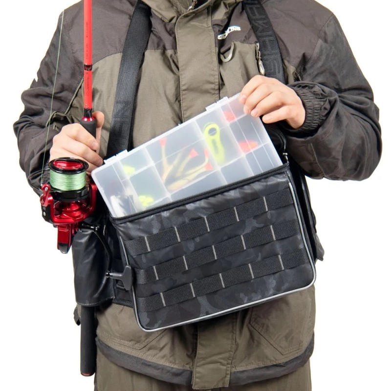 Сумка рыболовная поясная Yaman Fishing Belt Bag, 74х22х10 см, серый камуфляж