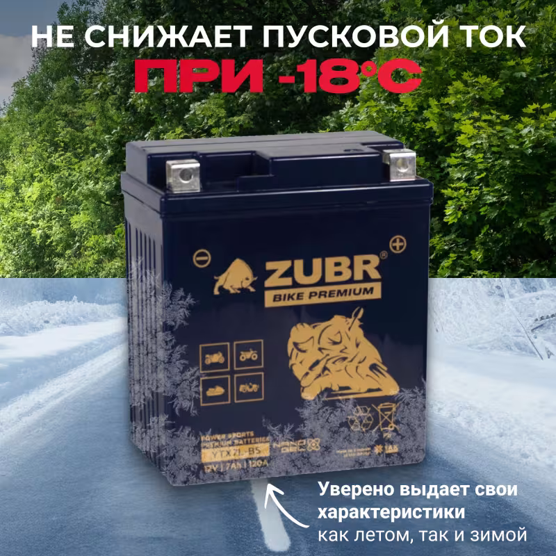 Аккумулятор Zubr Premium YTX7L-BS, 7 Ач, 12В