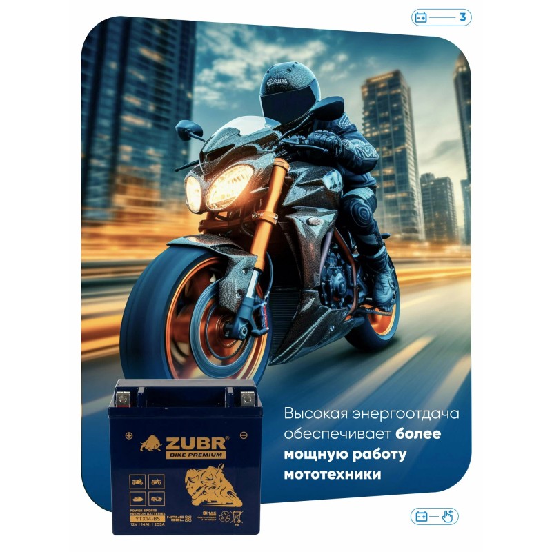 Аккумулятор Zubr Premium YTX14-BS, 12В, 14 Ач
