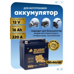 Аккумулятор Zubr Premium YTX16-BS, 12В, 16 Ач