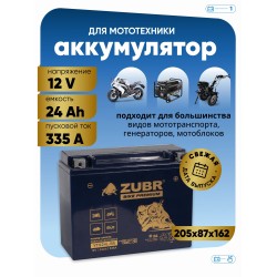 Аккумулятор Zubr Premium YTX24L-BS, 12В, 24 Ач